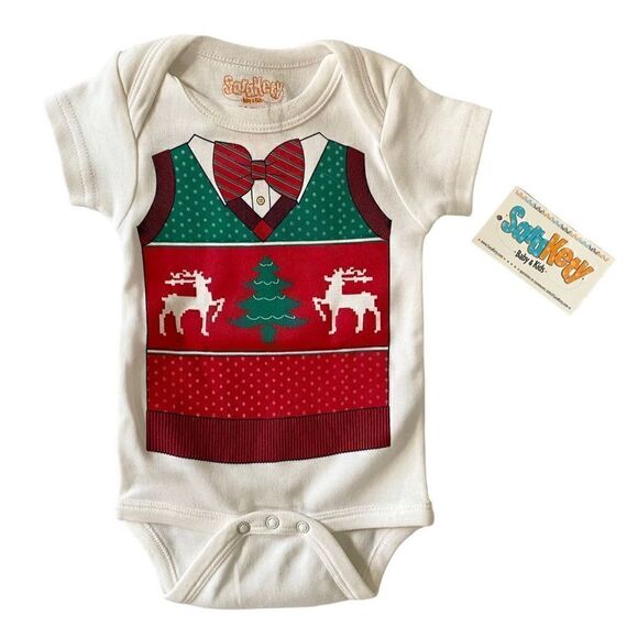 Sara Kety “Baby’s Christmas” Sweater Body-suit, 0-6m NWT - Picture 1 of 3